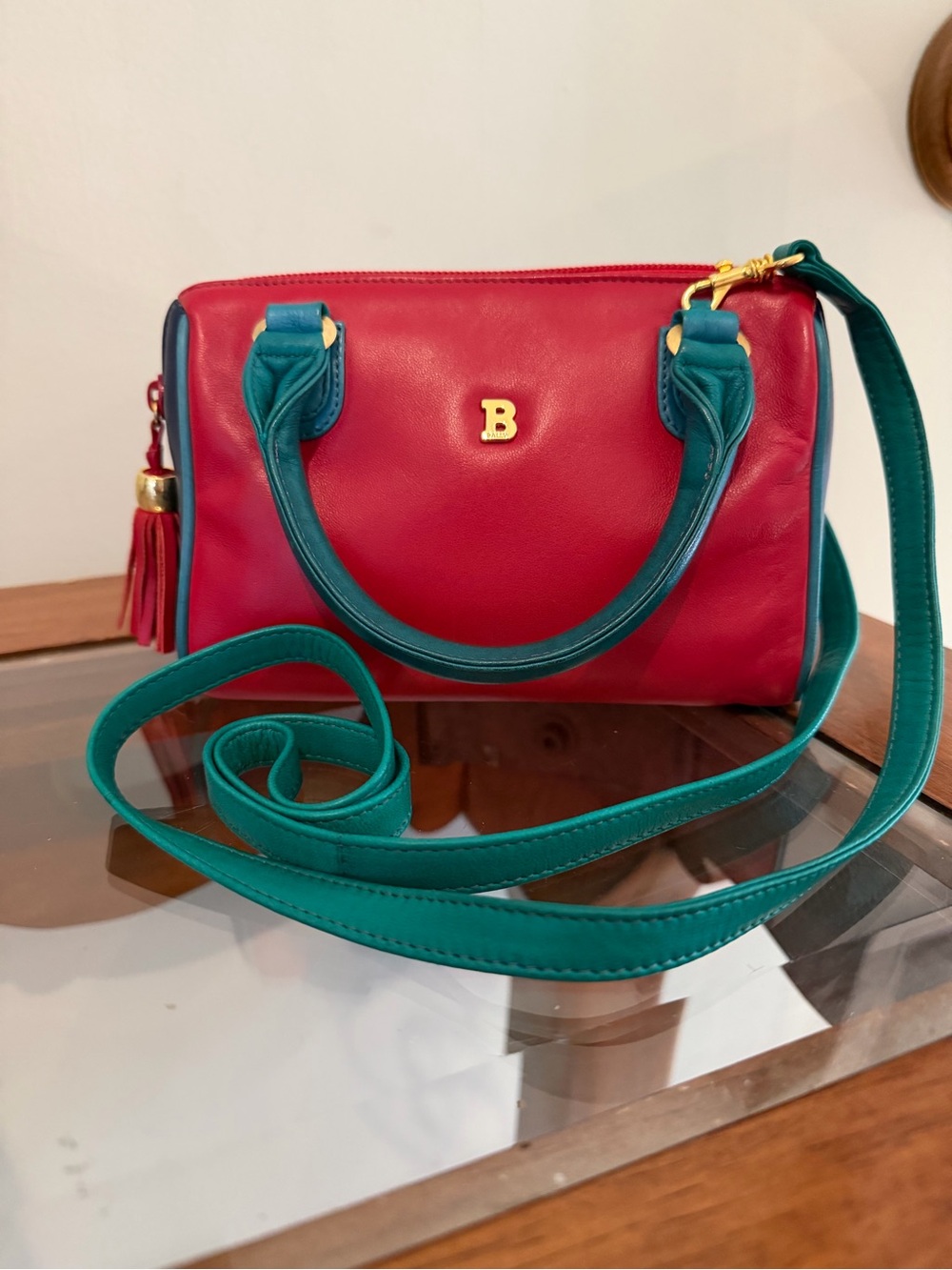 Bally Vintage Mini Colorblock Leather Satchel Crossbody Tassel Bag